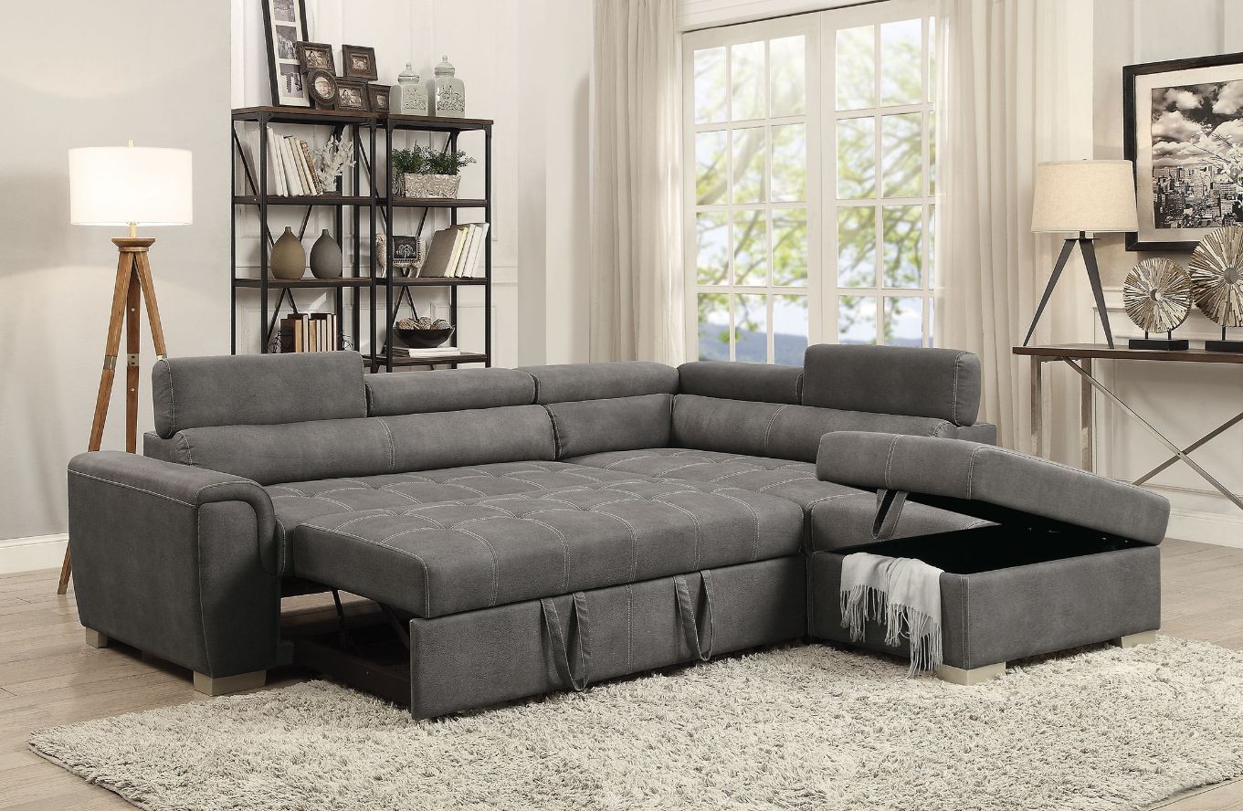 Thelma - Sectional Sofa With Pull-Out Bed - Gray Polished Microfiber - Urban Living Furniture (Los Angeles, CA)