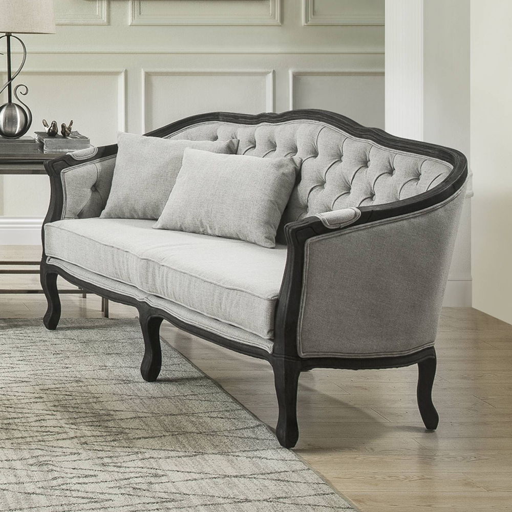 Samael - Loveseat With 2 Pillows - Gray Linen & Dark Brown - Urban Living Furniture (Los Angeles, CA)