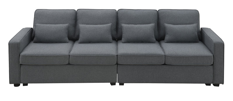 4 Seater Modern Linen Sofa With Armrest Pockets And 4 Pillows, Minimalist Style Couch For Living Room - Urban Living Furniture (Los Angeles, CA)