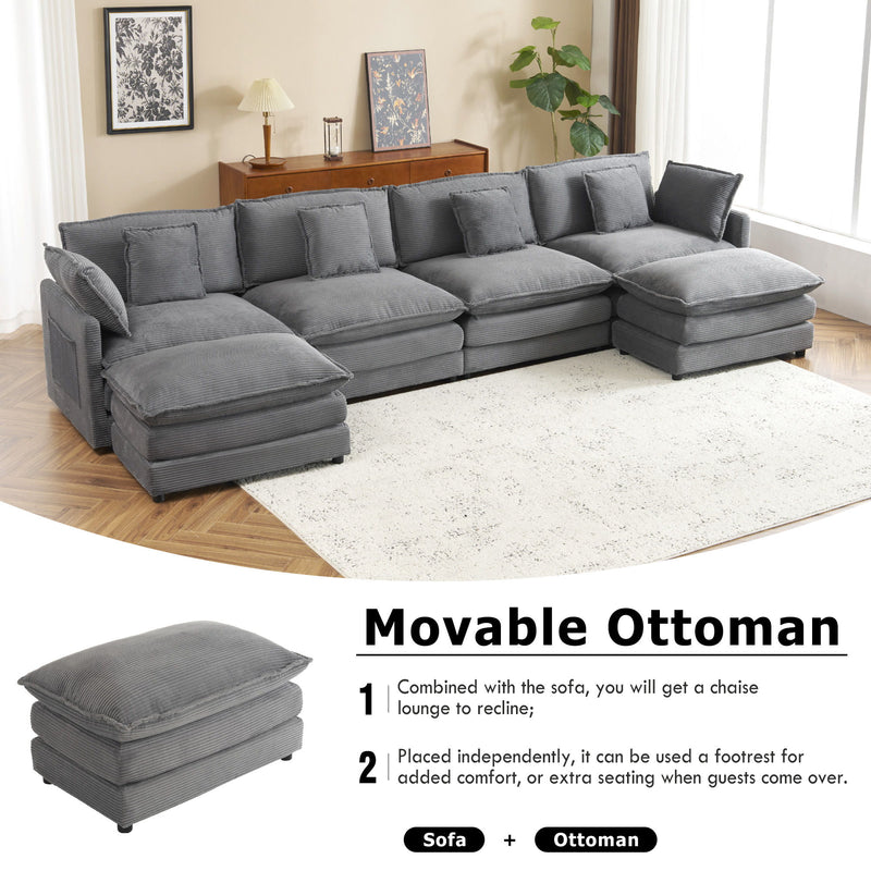 Modern Modular Sectional Sofa With Side Storage Pockets For Living Room
