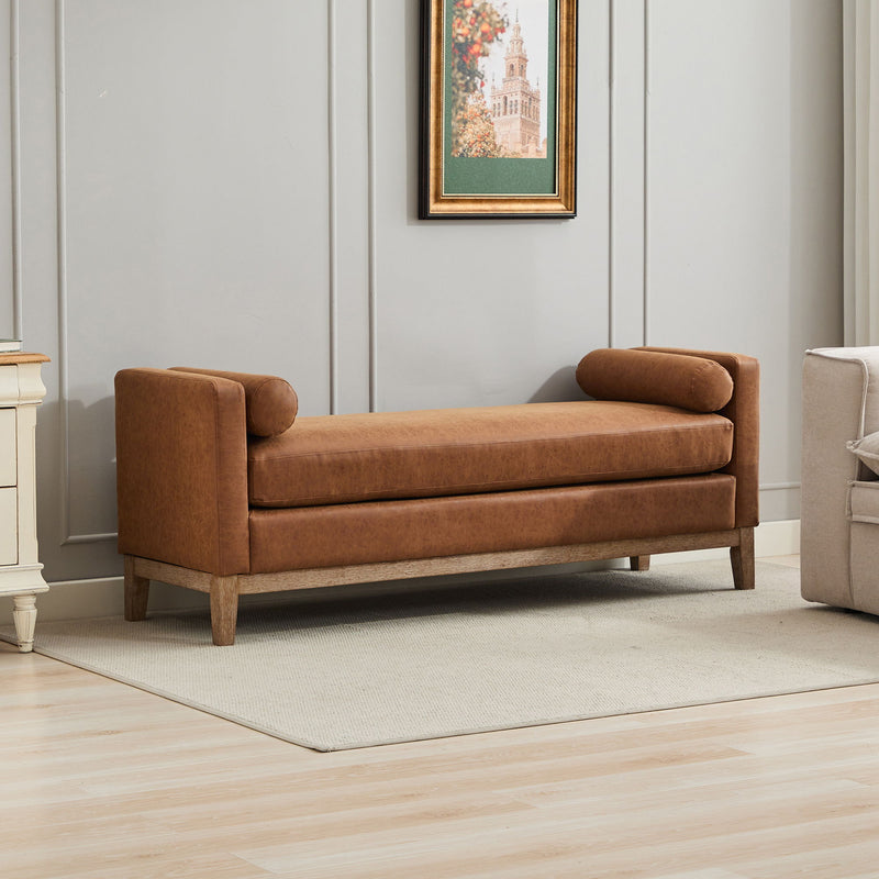 Elegant Upholstered Bench With 2 Bolster Pillows