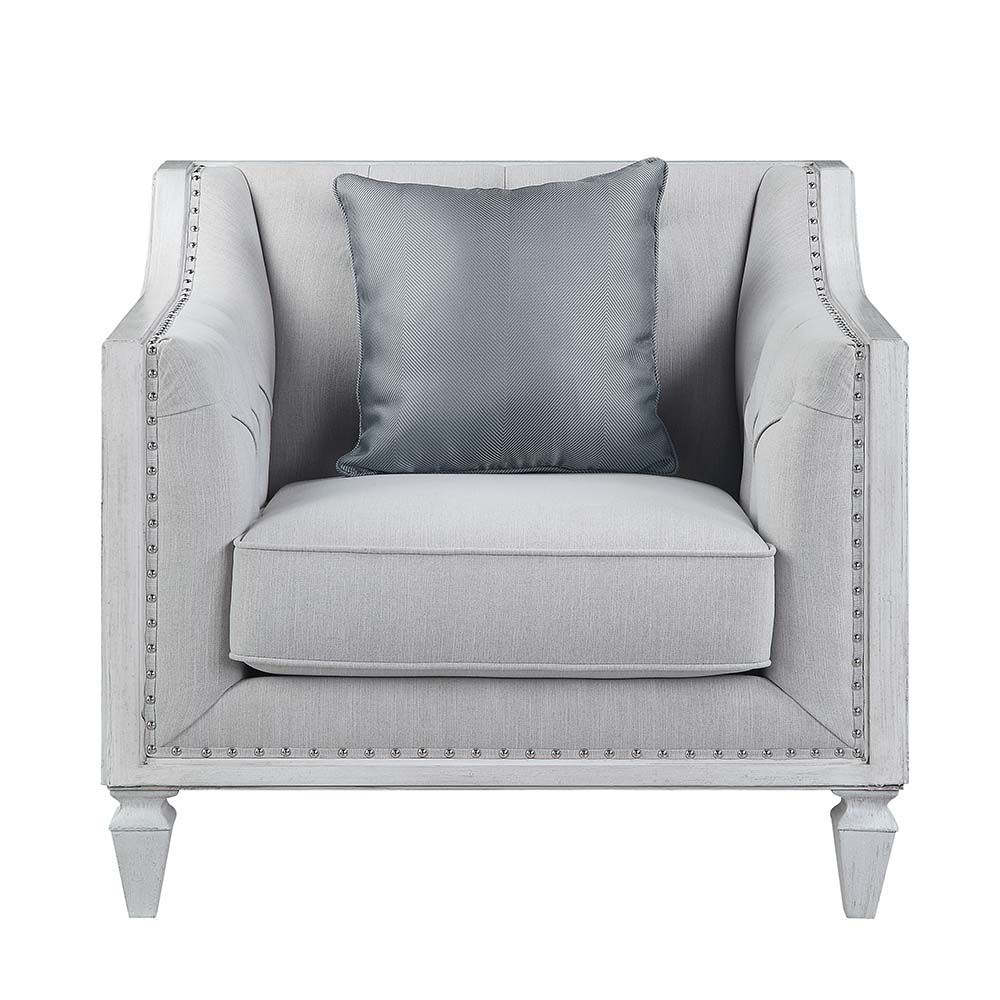Katia - Chair - Light Gray Linen & Weathered White Finish - Urban Living Furniture (Los Angeles, CA)