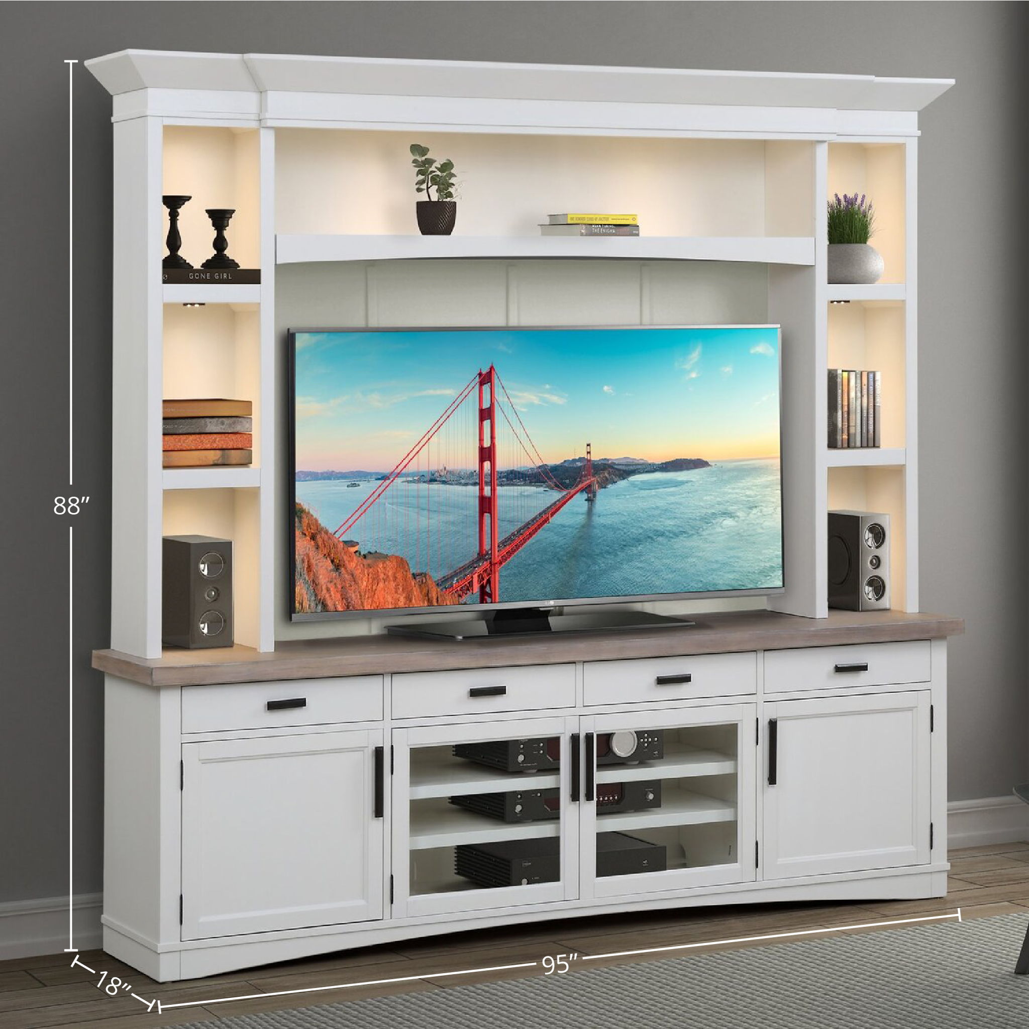 Americana Modern - TV Console with Hutch, Backpanel and LED Lights - Urban Living Furniture (Los Angeles, CA)
