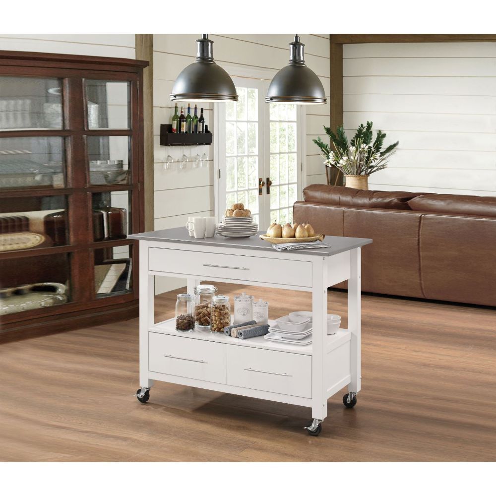 Ottawa - Kitchen Cart - Stainless Steel & White - Urban Living Furniture (Los Angeles, CA)