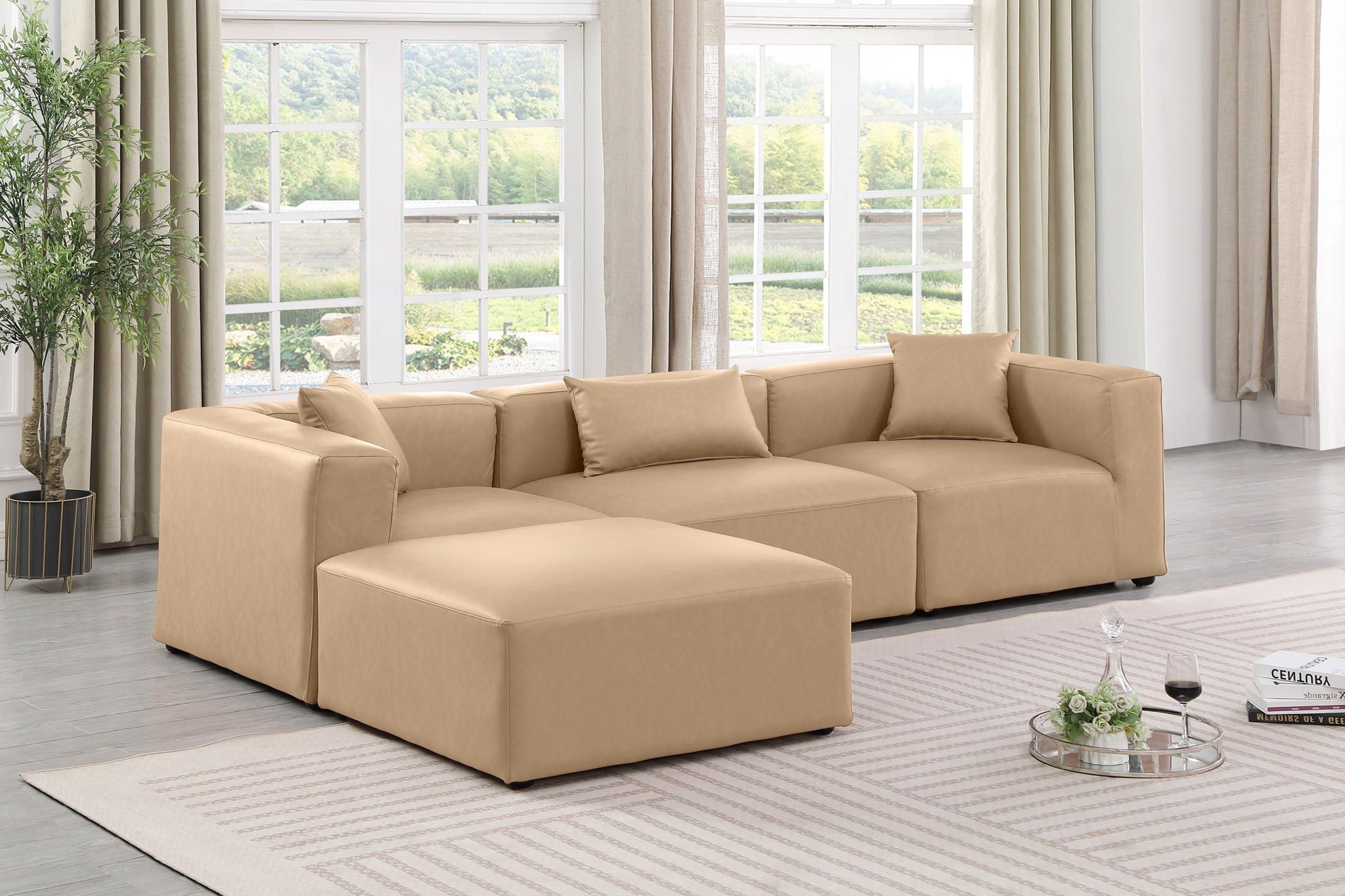 Cube - 4 Piece Modular Sectional With Chaise - Tan - Urban Living Furniture (Los Angeles, CA)
