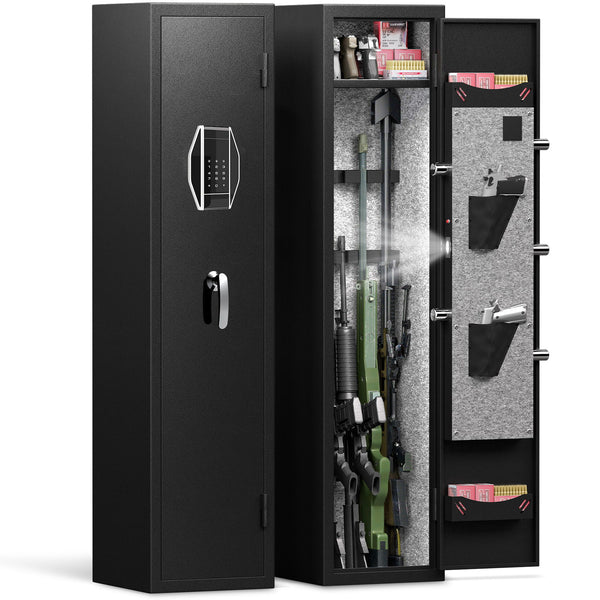 3 - 4 Gun Safe For Rifles And Pistols, Quick Access Password Gun Safe, High Security Metal Rifle Safe Locker With Removable Shelf And 2 Adjustable Gun Slots - Black