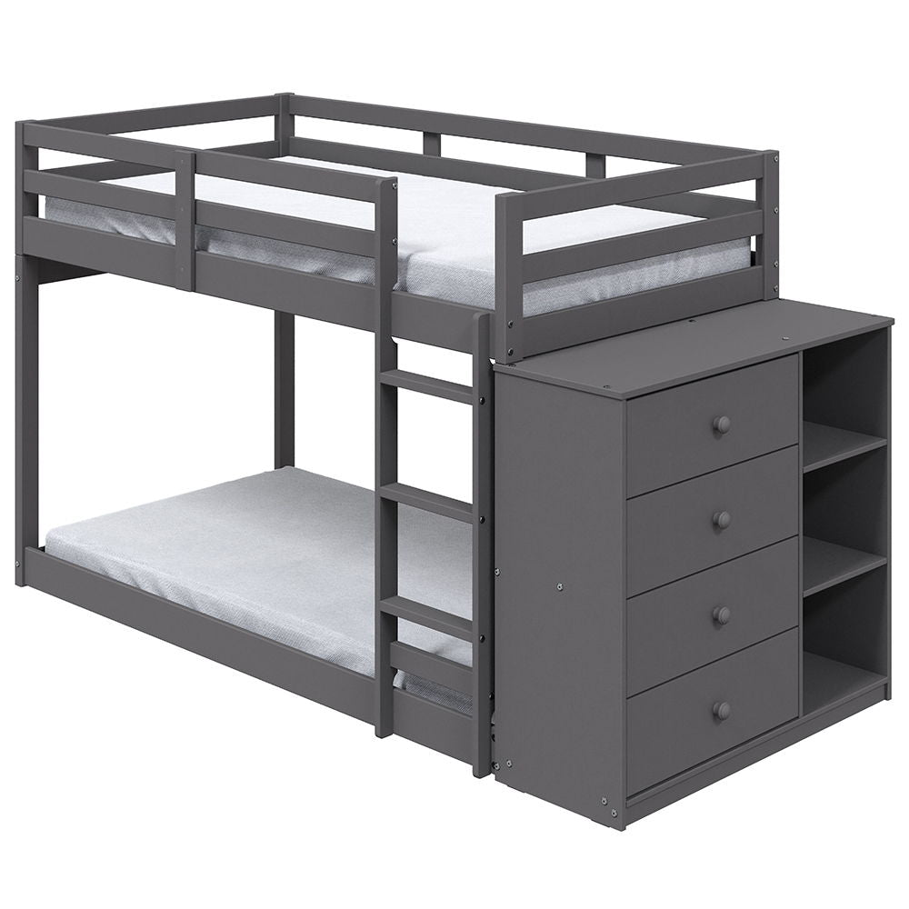 Gaston - Twin Over Twin Bunk Bed With 4 Drawers & 3 Compartments - Gray - Urban Living Furniture (Los Angeles, CA)