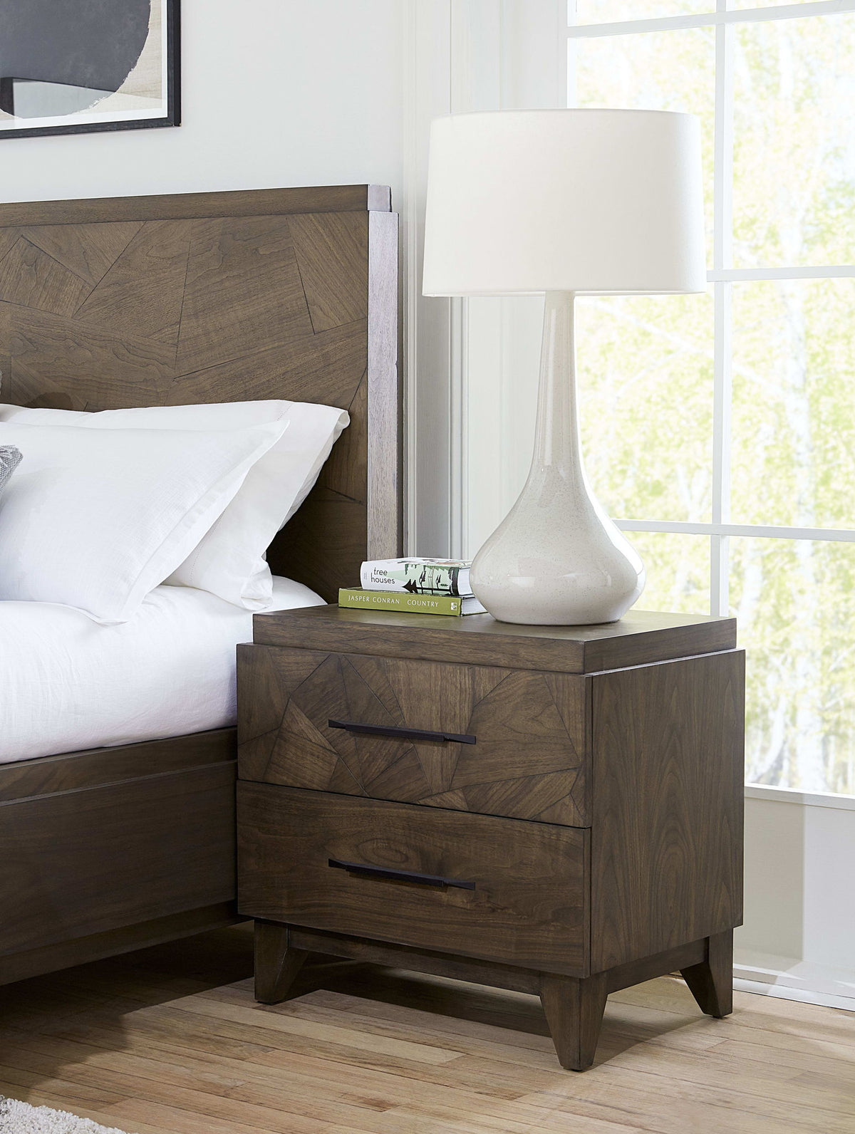 Broderick - Two-Drawer Nightstand - Wild Oats Brown