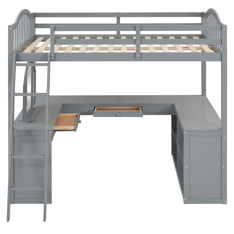 Loft Bed With Drawers, Cabinet, Shelves With Desk