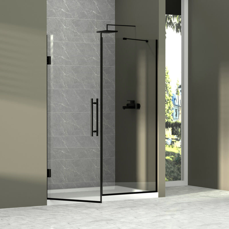 Semi-Frameless Double Hinges Shower Door In Matte, Tempered Glass, Reversible Installation - Black