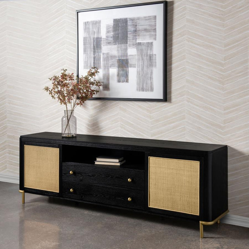 Arini - Rattan Cane 2-Door TV Stand Media Console - Black