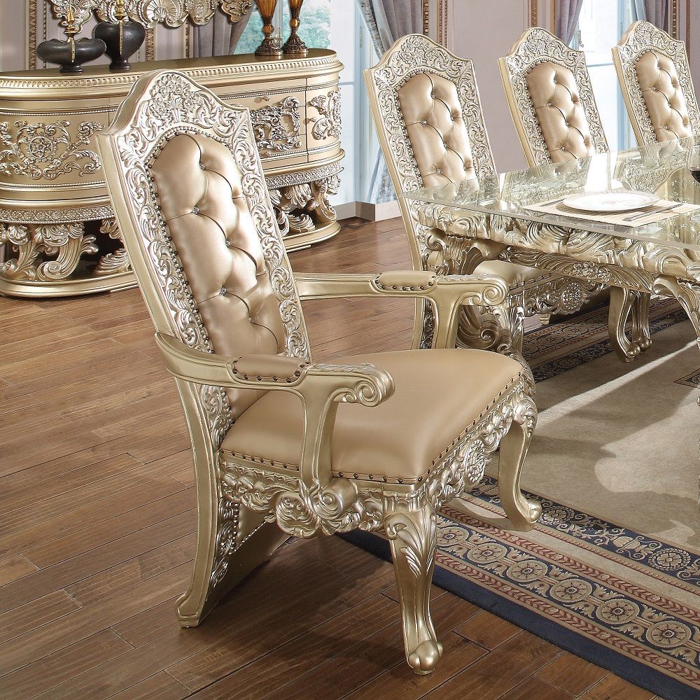 Vatican - Arm Chair (Set of 2) - Synthetic Leather & Champagne Silver - Urban Living Furniture (Los Angeles, CA)