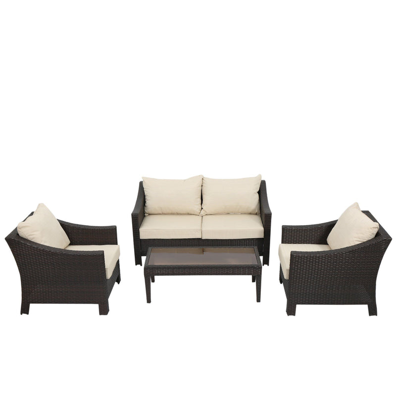 Antibes - 4 Pieces Wicker Chat Set - Brown / Beige