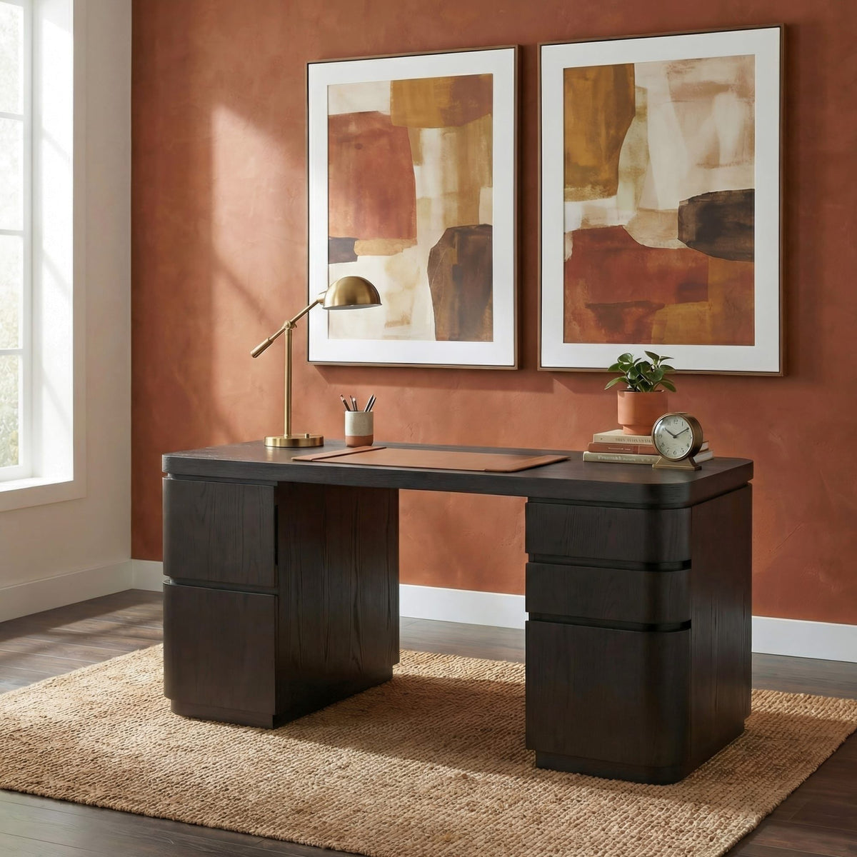 Elora - Double Pedestal Desk - Jet