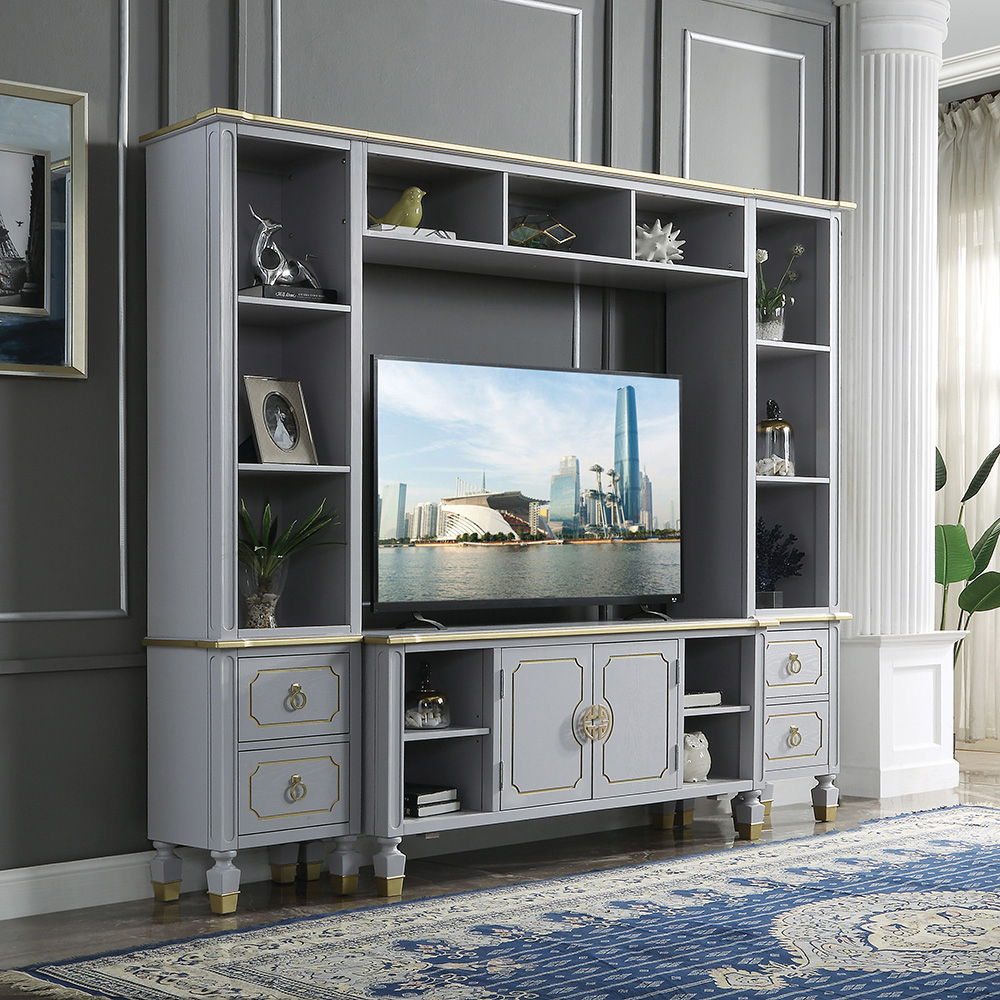 House Marchese - Entertainment Center - Gold Trim & Pearl Gray - Urban Living Furniture (Los Angeles, CA)