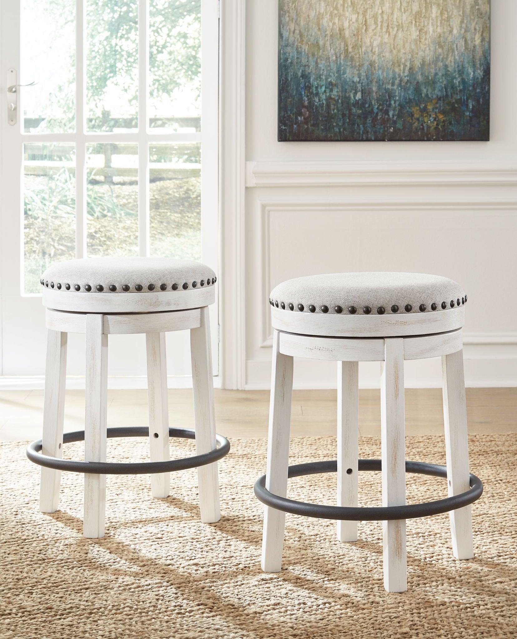 Valebeck - 5 Pc. - Counter Table With Wine Rack, 4 Swivel Stools - White / Brown - Urban Living Furniture (Los Angeles, CA)