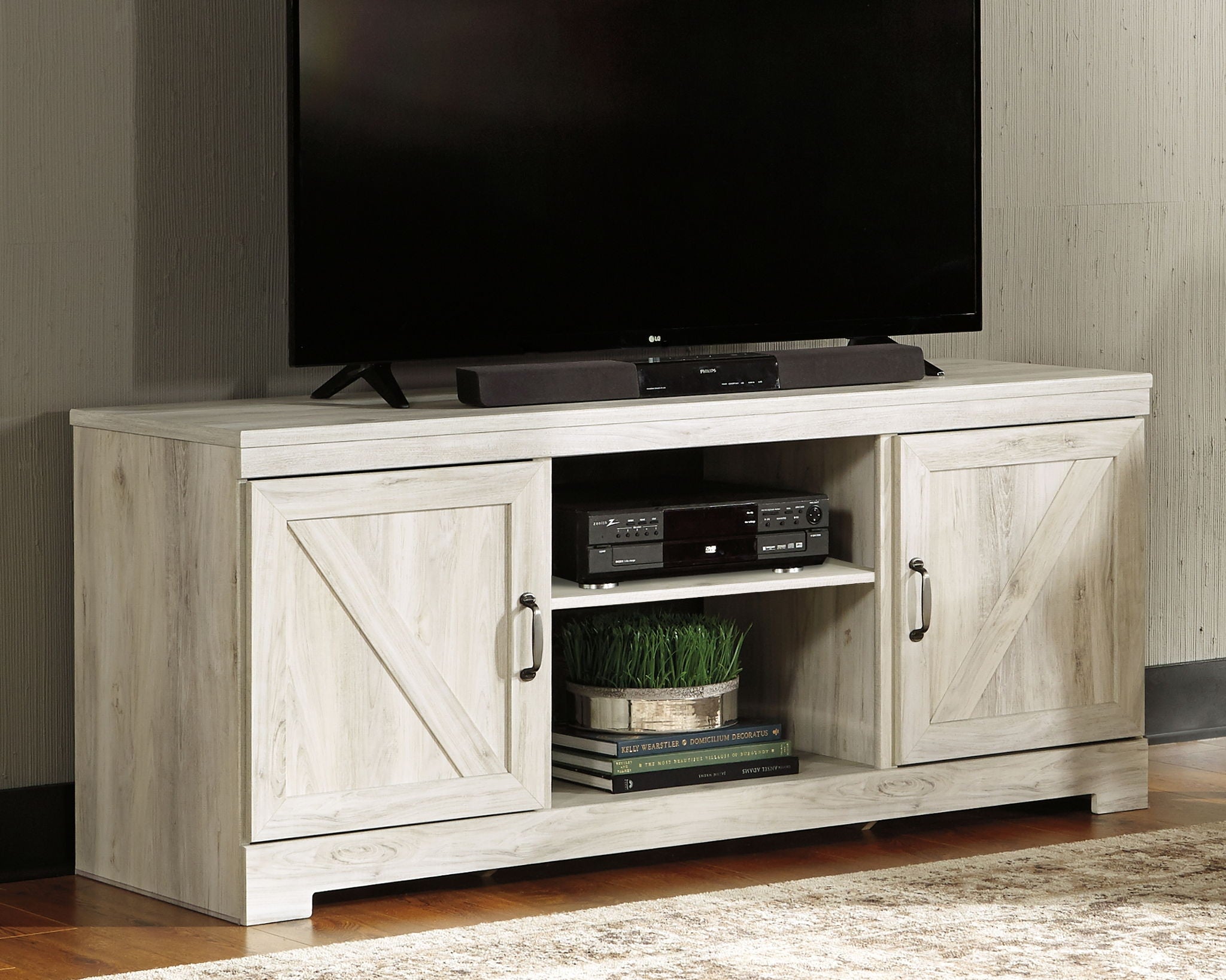 Bellaby - Entertainment Center - TV Stand With Faux Firebrick Fireplace Insert - Whitewash - Urban Living Furniture (Los Angeles, CA)