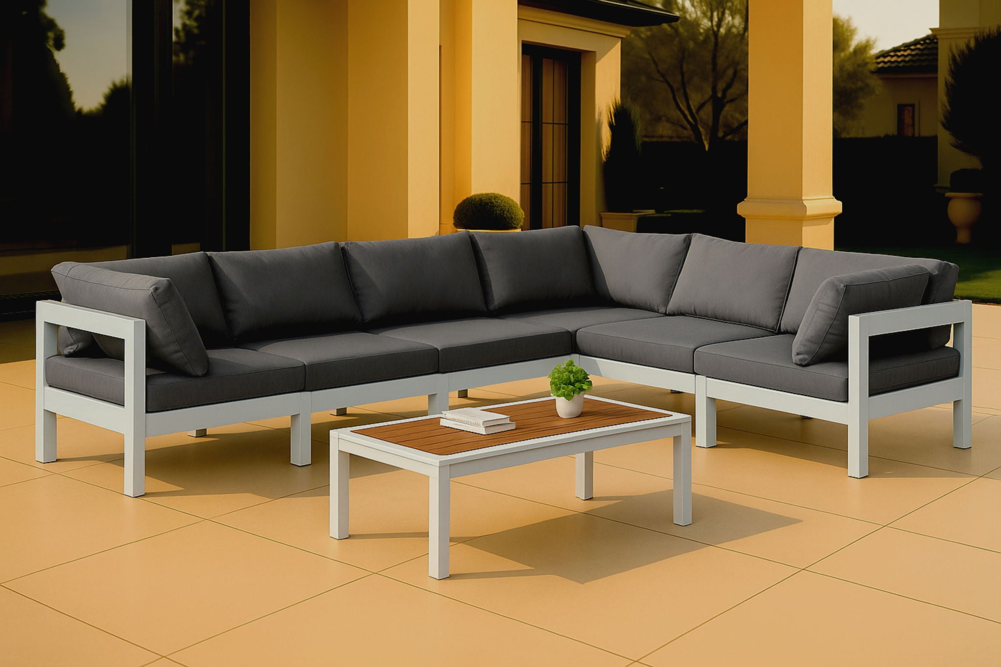Nizuc - Outdoor Patio 6 Piece Modular Sectional With White Frame - Urban Living Furniture (Los Angeles, CA)