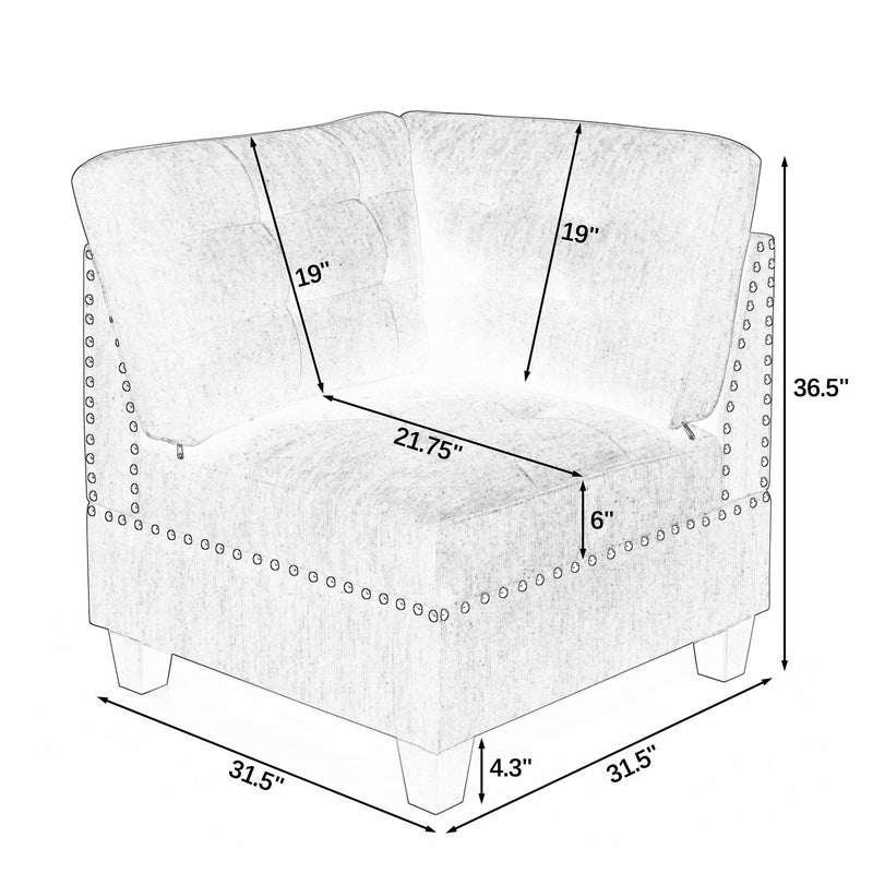 Modular Corner Sofa With Chenille Upholstery - Gray