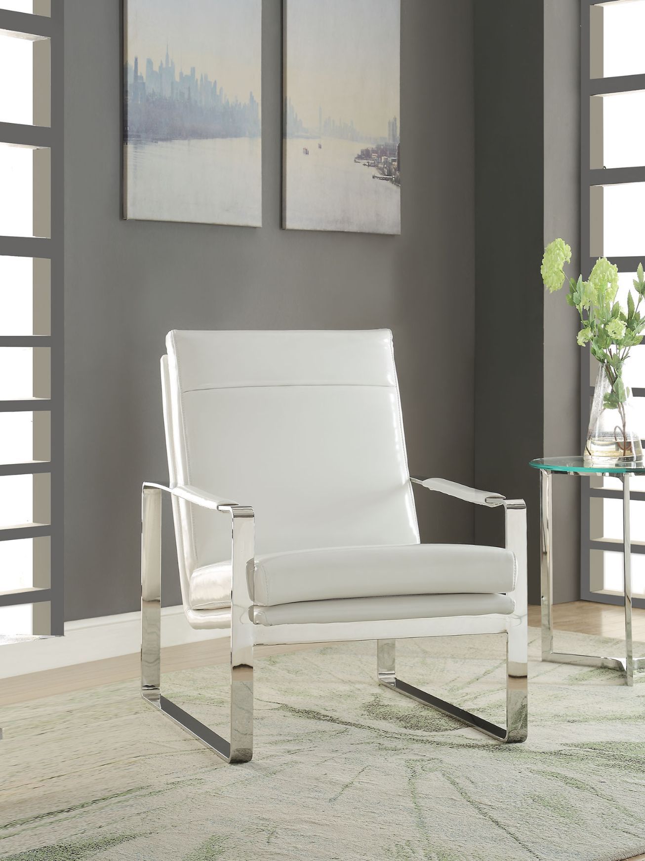 Rafael - Accent Chair - White PU & Stainless Steel - Urban Living Furniture (Los Angeles, CA)
