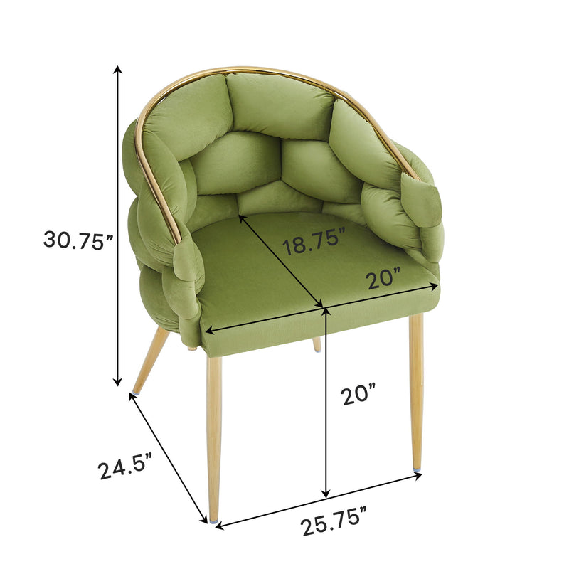 Luxury Handmade Accent Chair (Set of 2) With Gold Legs, Modern Green Velvet Armchair For Living Room And Bedroom - Green