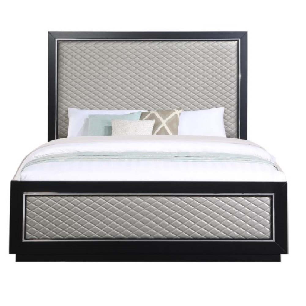 Nicola - Queen Bed - Silver Synthetic Leather & Black - Urban Living Furniture (Los Angeles, CA)