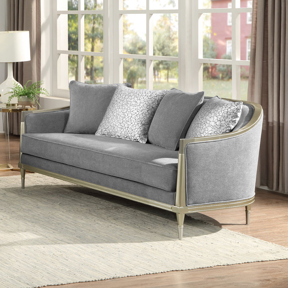 Fernando - Loveseat With 4 Pillows - Gray Chenille & Champagne - Urban Living Furniture (Los Angeles, CA)