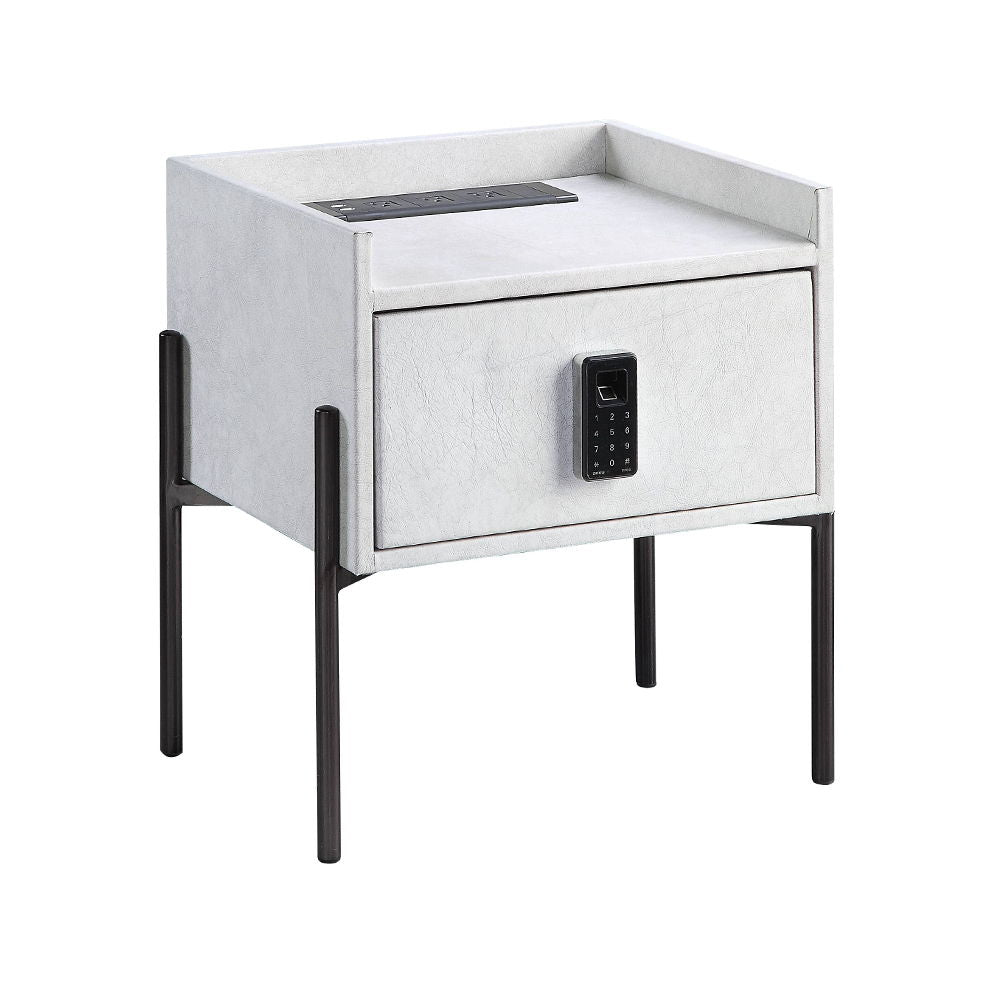 Metis - Nightstand With USB & Electric Lock - Vintage White Top Grain Leather - Urban Living Furniture (Los Angeles, CA)
