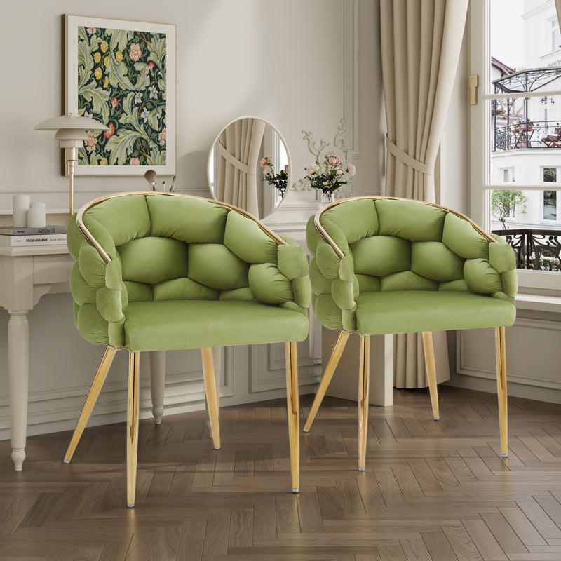 Luxury Handmade Accent Chair (Set of 2) With Gold Legs, Modern Green Velvet Armchair For Living Room And Bedroom - Green