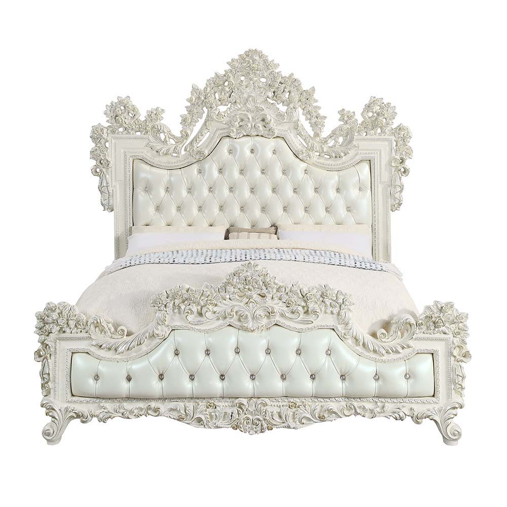 Adara - Eastern King Bed - White PU & Antique White Finish - Urban Living Furniture (Los Angeles, CA)