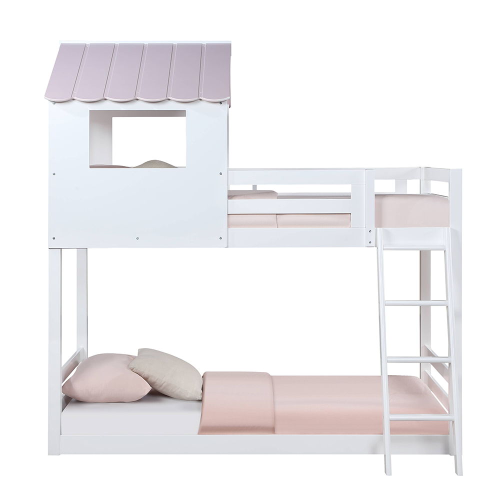Solenne - Twin Over Twin Bunk Bed - White & Pink - Urban Living Furniture (Los Angeles, CA)