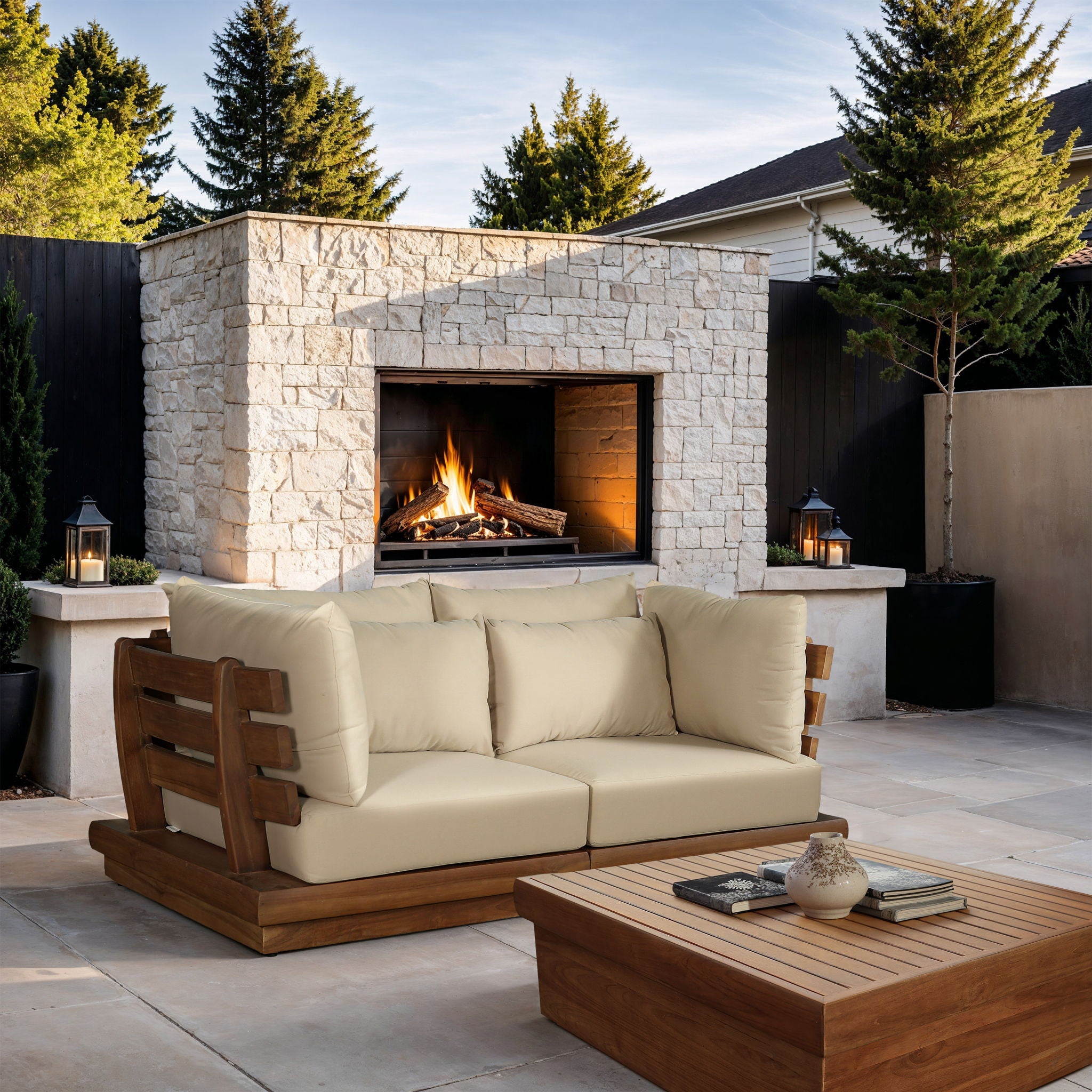 Mirella - 2 Piece Water Resistant Fabric 76" Upholstered Outdoor Patio Modular Loveseat - Urban Living Furniture (Los Angeles, CA)