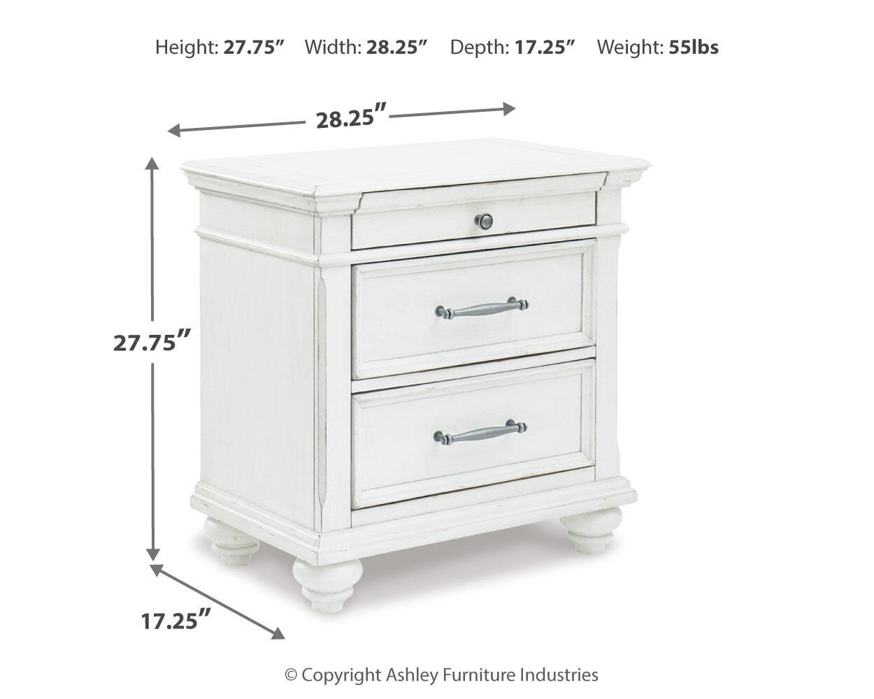 Kanwyn - Three Drawer Night Stand - Whitewash - Urban Living Furniture (Los Angeles, CA)