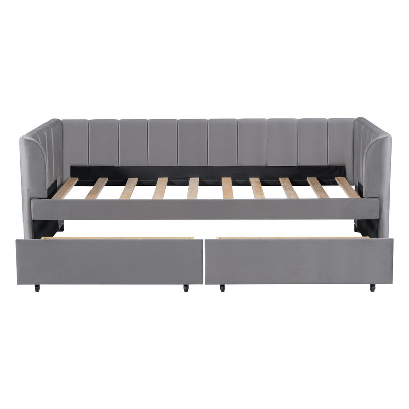 Twin Size Upholstered Daybed With Ergonomic Design Backrest And 2 Drawers - Gray
