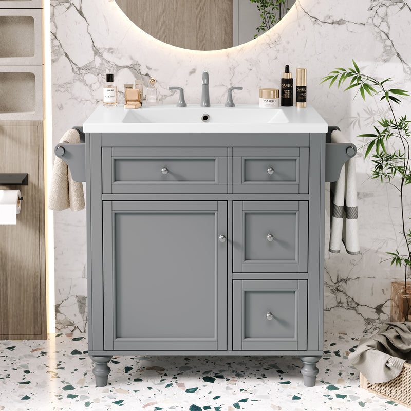 Bathroom Vanity With Top Sink, Storage Cabinet With 2 Drawers And A Tip-Out Drawer