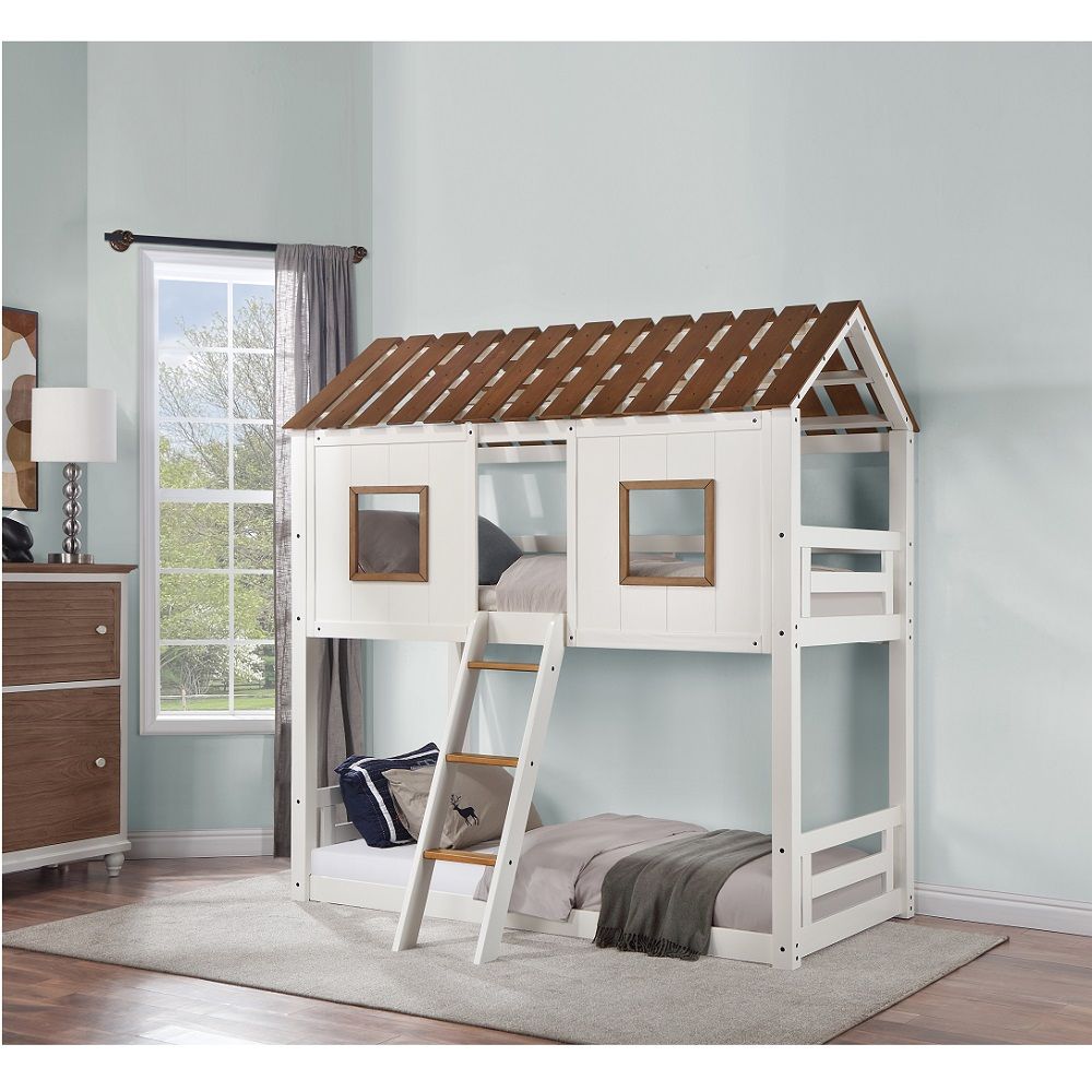 Inara - Twin Over Twin Bunk Bed - White & Rustic Oak - Urban Living Furniture (Los Angeles, CA)
