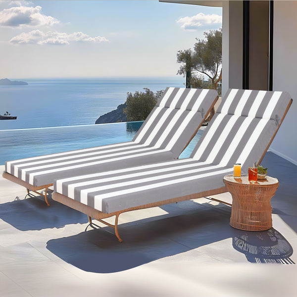 2 Piece Indoor / Outdoor Chaise Lounge Chair Cushion Set With Ties