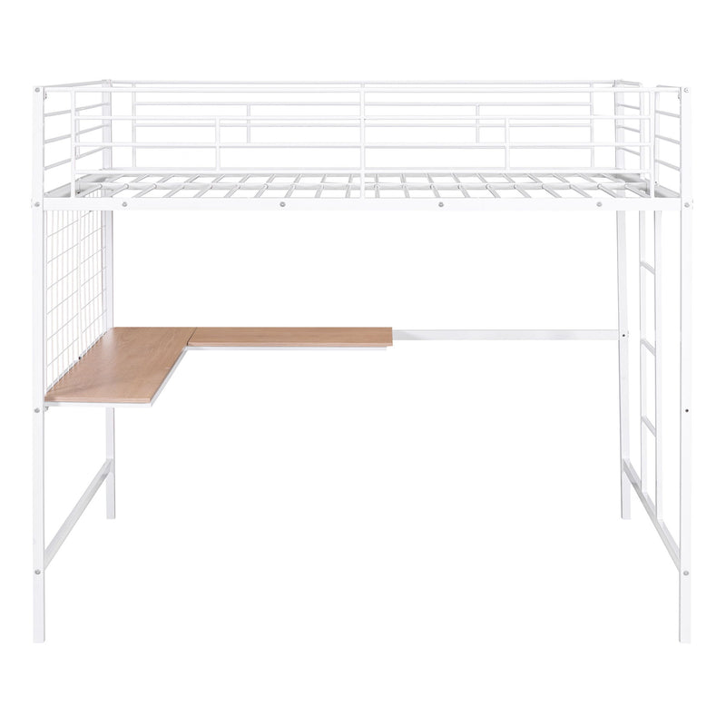 Full Loft Bed With Desk And Grid - White