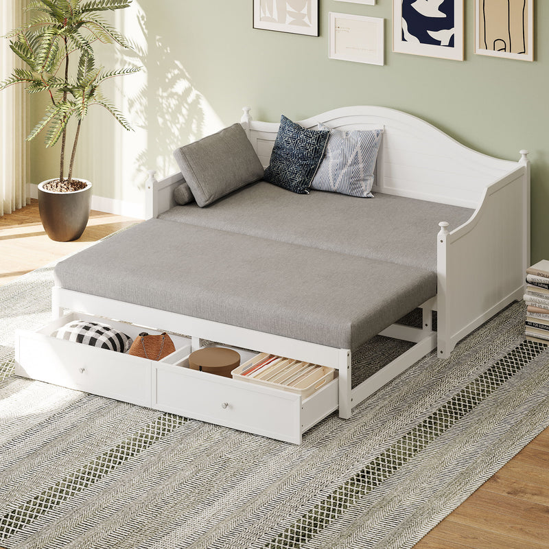 Daybed With Extended Pop Up Trundle And Storage Drawers