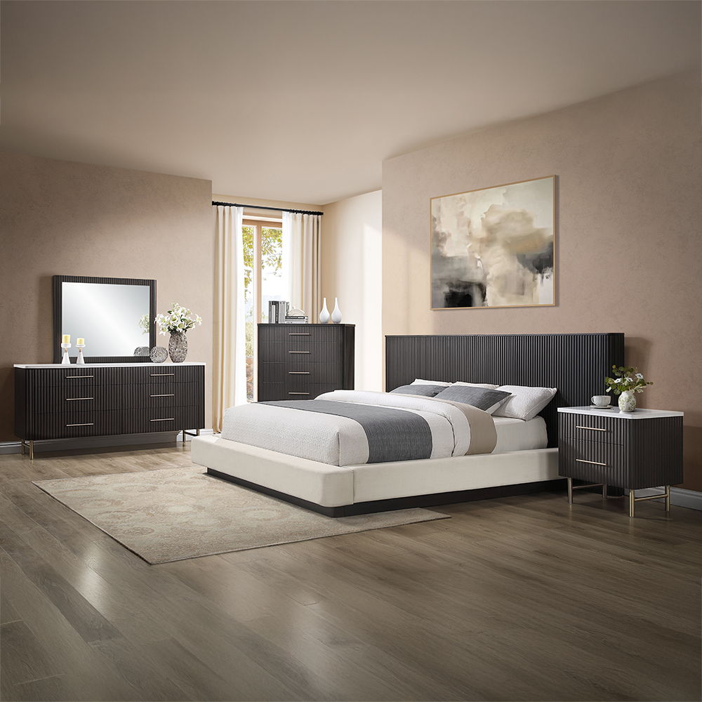 Clayten - Eastern King Bed - Beige Linen & Espresso - Urban Living Furniture (Los Angeles, CA)