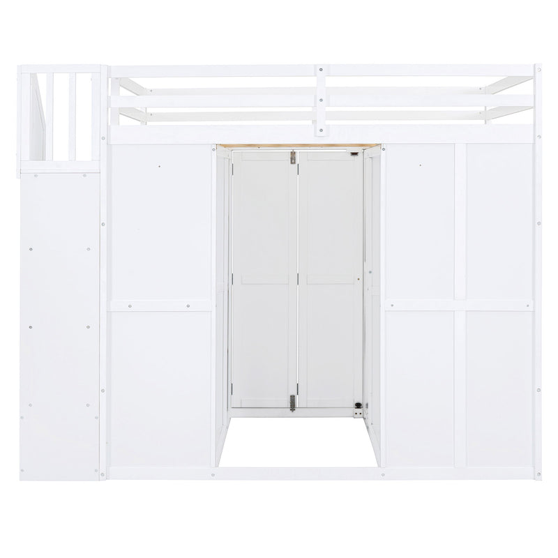 Loft Bed With Wardrobe, Desk And Shelves