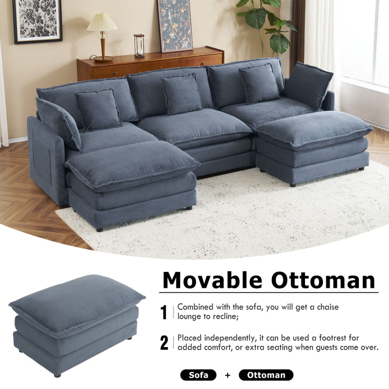 Modern Modular Sectional Sofa With Side Storage Pockets For Living Room