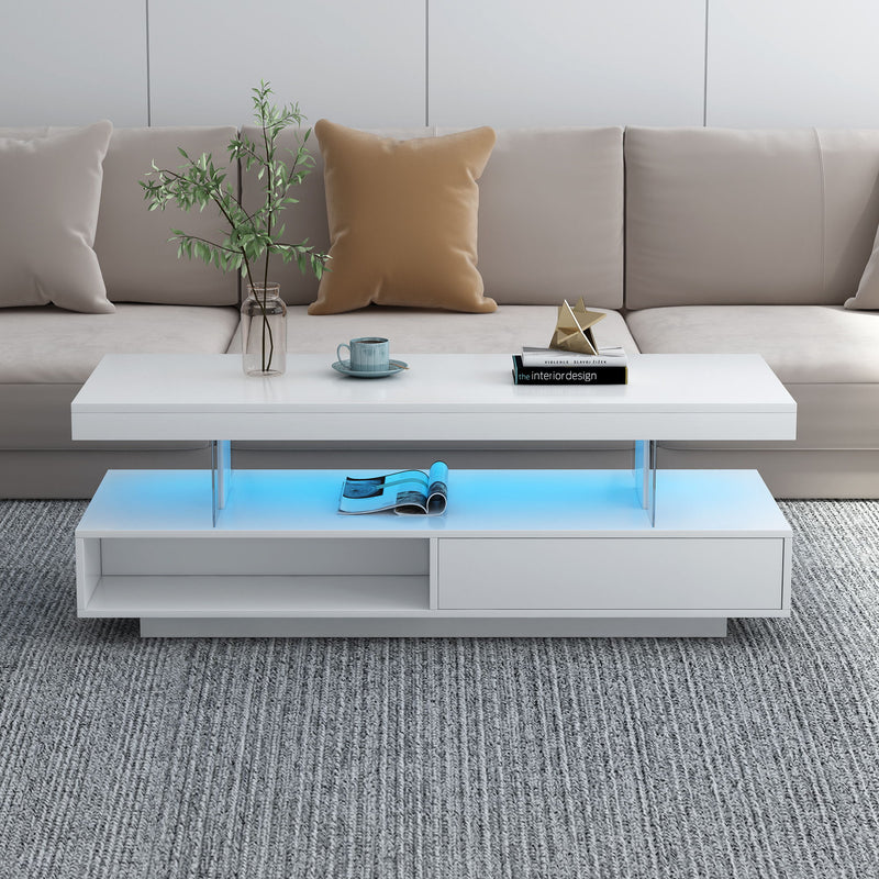 LED Coffee Table With 2 Drawers And Display Shelves