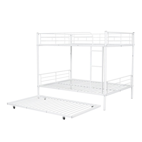 Full Over Full Metal Bunk Bed With Trundle - White