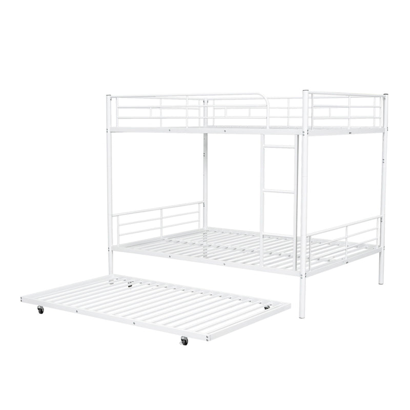 Full Over Full Metal Bunk Bed With Trundle - White