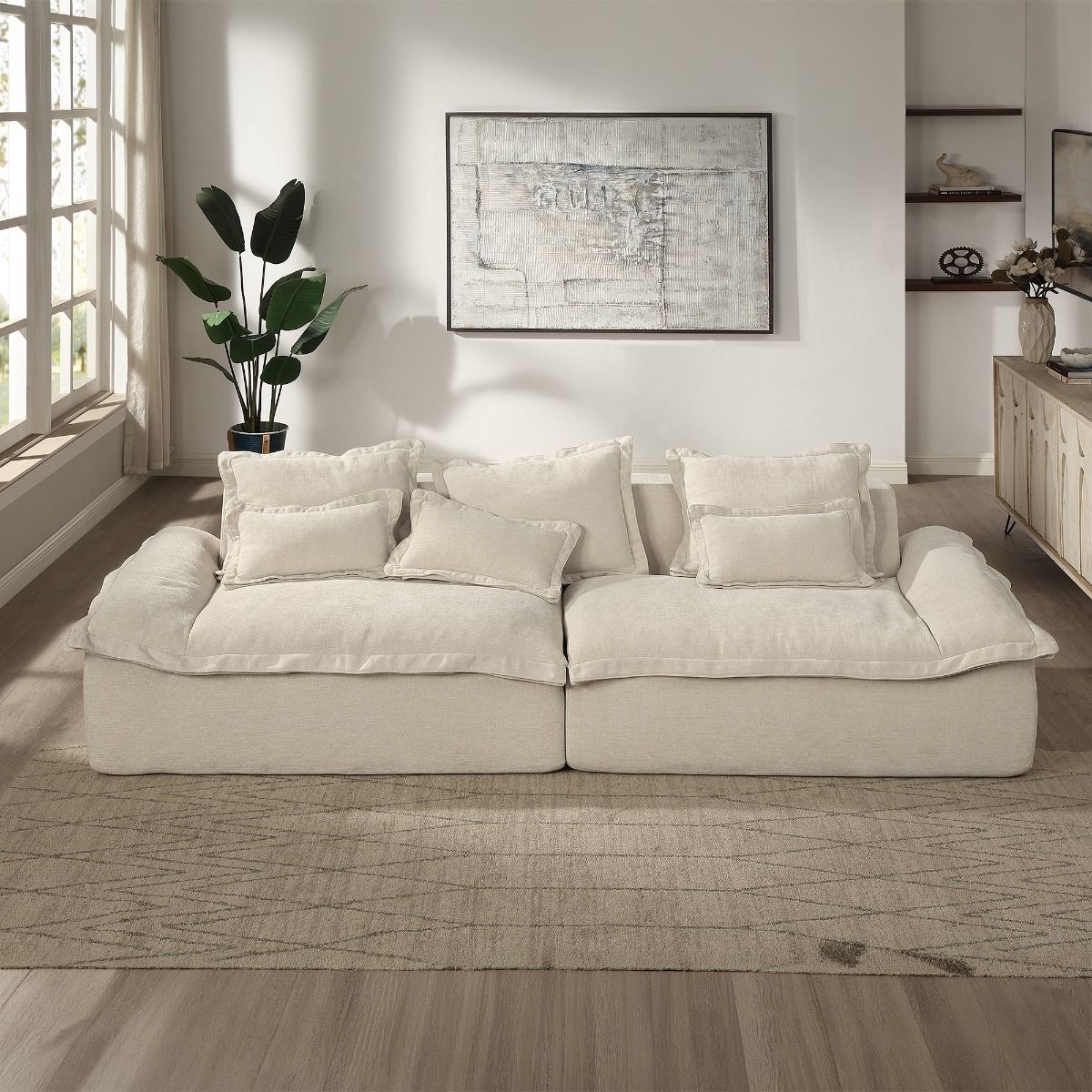 Jesse - Oversized Sofa With 6 Pillows - Beige Linen