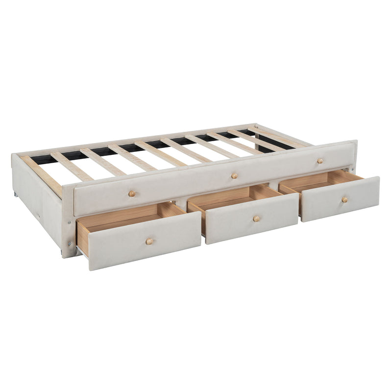 Upholstered Daybed With Trundle And Drawers