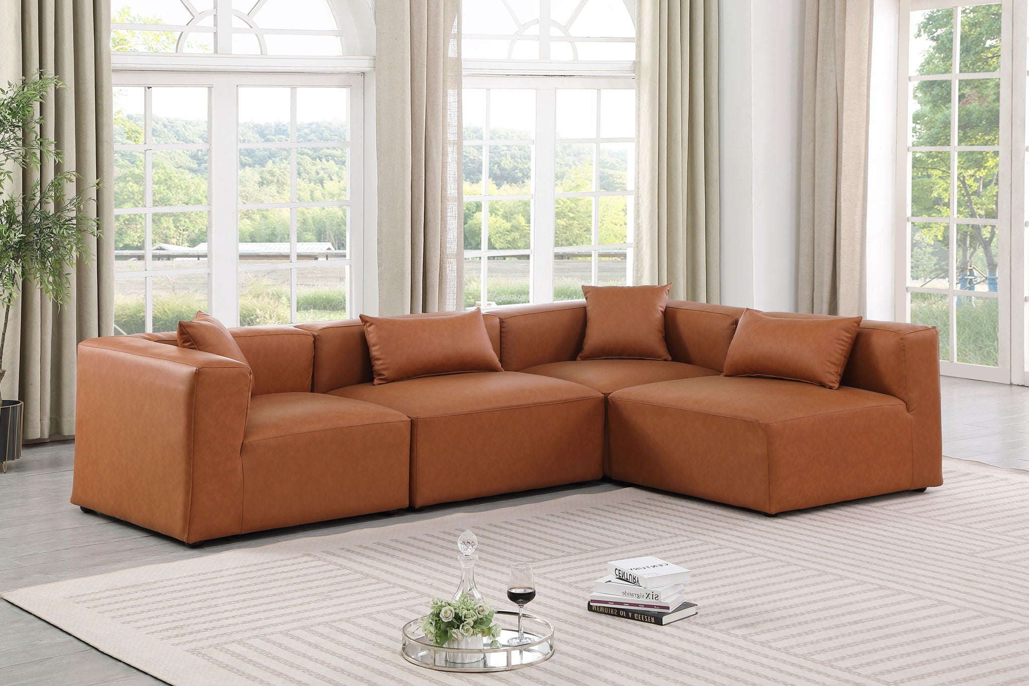 Cube - 4 Piece Modular Corner Sectional - Cognac - Urban Living Furniture (Los Angeles, CA)