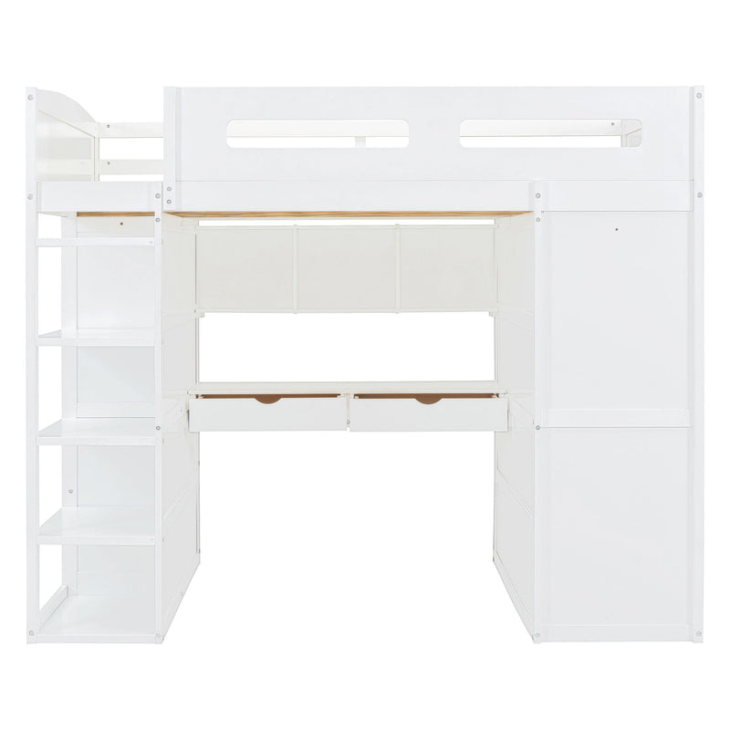 Loft Bed With Desk, Wardrobes, 4 Drawers And 4 Shelves