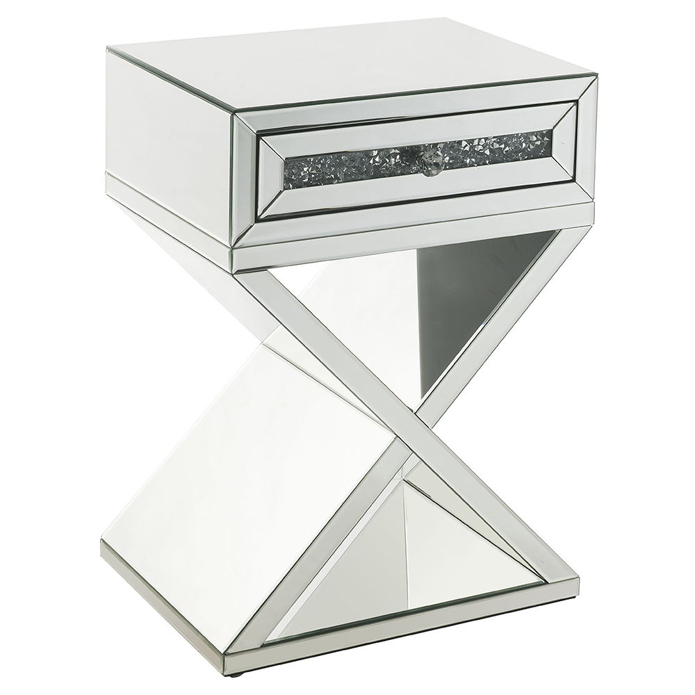 Noralie - Accent Table, X-Shaped Base - Mirrored & Faux Diamonds - Urban Living Furniture (Los Angeles, CA)